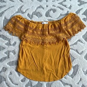 Brave gold off the shoulder tee with lace